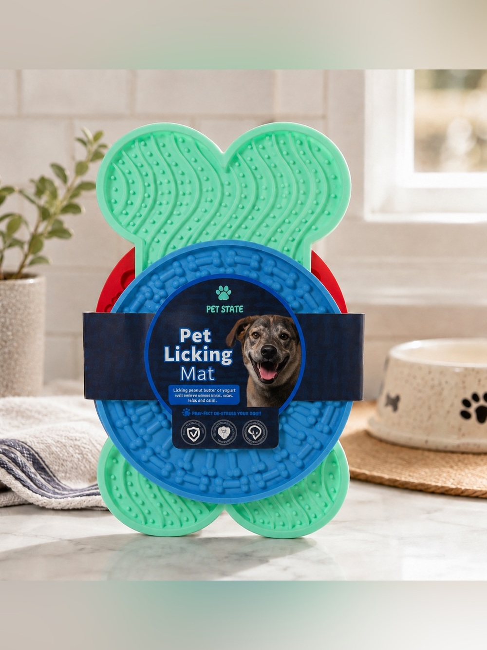 Pet State Dog Licking Mats Set of 3 Silicone Suction Cup Slow Feeder New